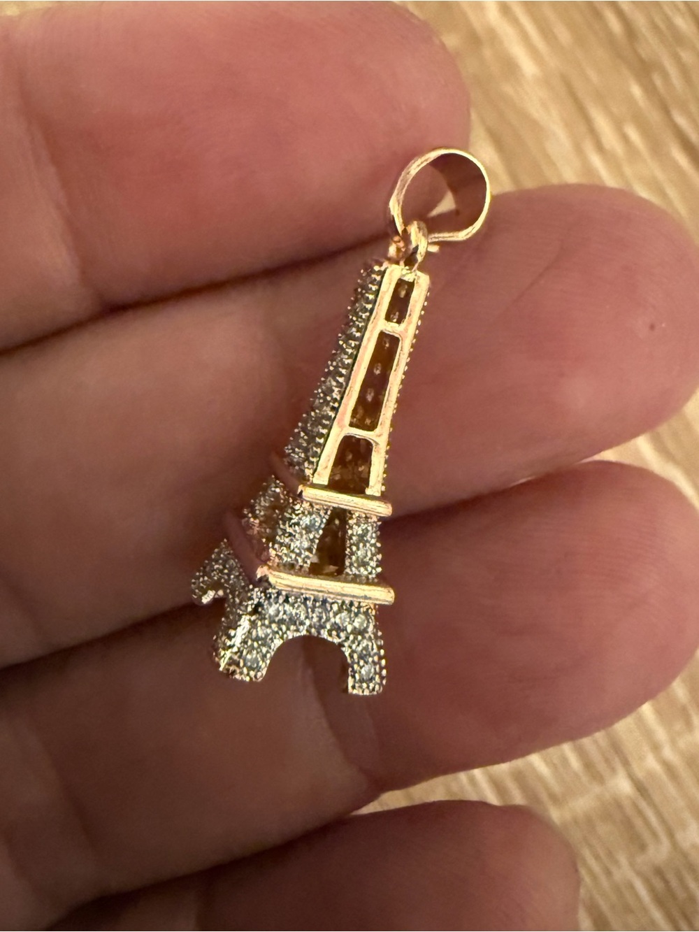 Gold Eiffel Tower Pendant Charm with Crystal Accents